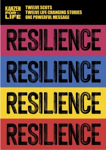 Cover of Resilience by Kanzen for Life, featuring bold pink, blue, yellow and red bands