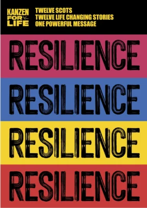 Cover of Resilience by Kanzen for Life, featuring bold pink, blue, yellow and red bands
